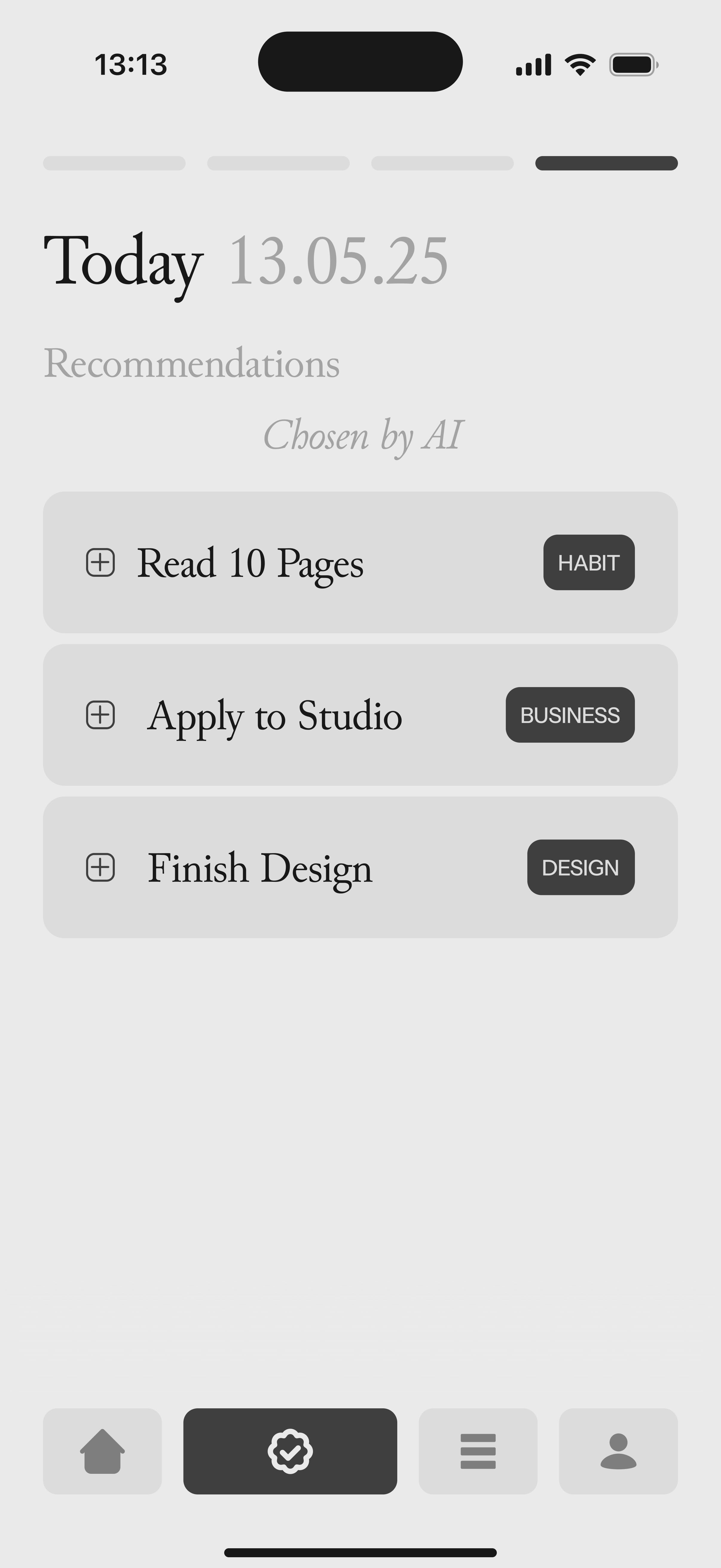 AI Task Recommendations Interface